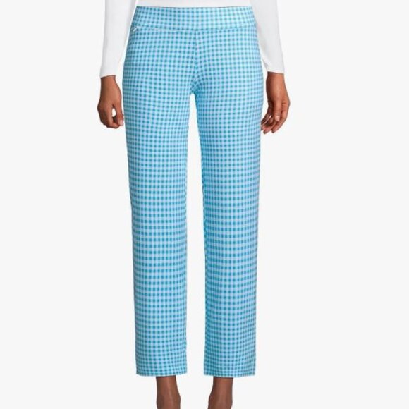 Lands End Cropped Pants Starfish Stretch Blue White Check Pull On Size Medium - Picture 1 of 5